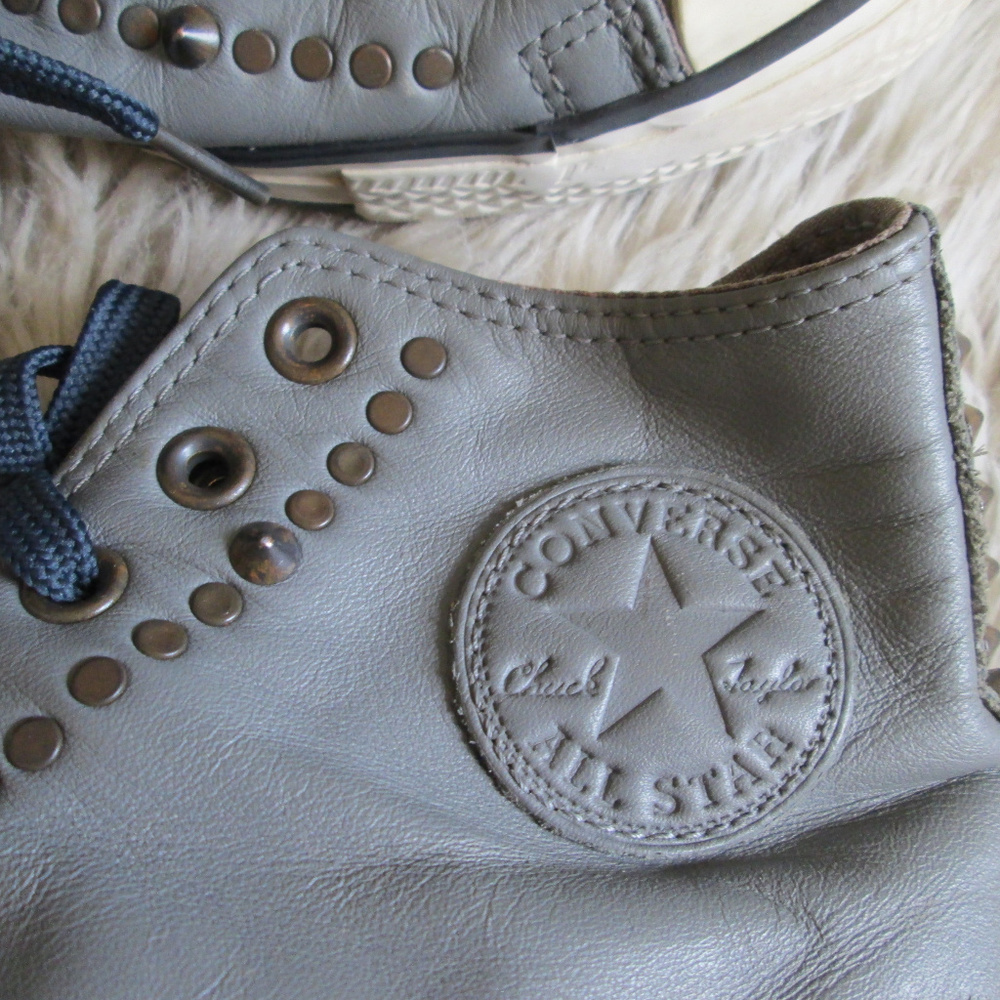 Unique Converse Gray Leather Stud Embellished Hig… - image 1